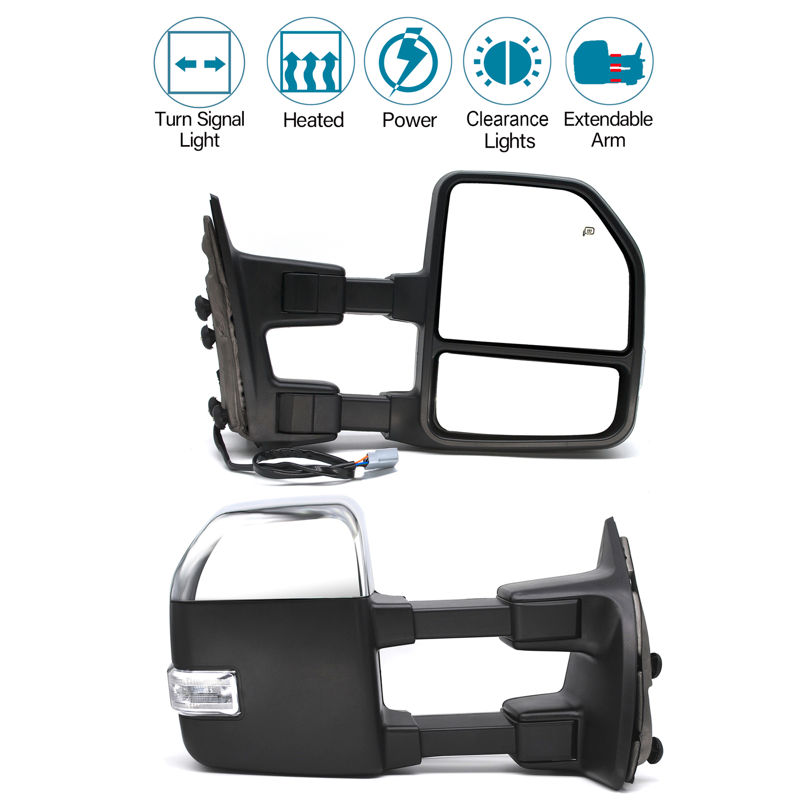 2007 Ford F-350 F-450 F-550 SD Power Heated Signal Tow Mirrors Chrome