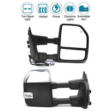 Pair Tow Mirrors Power Heated Fits 2005 2006 2007 Ford F-450 F-550 Sd Chrome