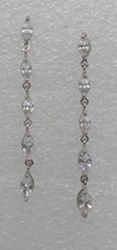FAS Sterling Silver 925 Marquise Cut Cubic Zirconia Long Dangle Post Earrings