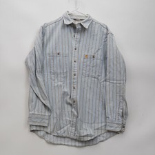 Vintage Carhartt Rugged Outdoor Wear Mens XL Blue Striped Button Down Shirt