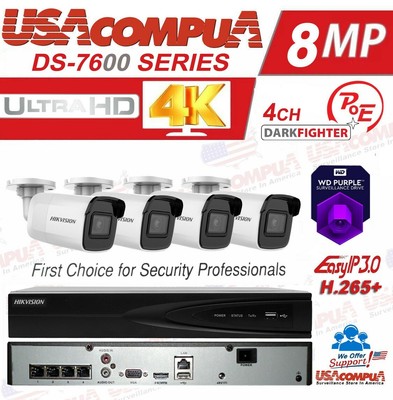 4K Hik OEM  4CH NVR Security CCTV System 2MP Darkfighter DS-2CD2021G1-I Lot US