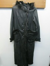 Rizal Fur Coat Long Hooded Black Rabbit Leather Full Length France Nice Sz 10 Us