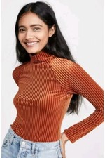 Only Hearts Velvet Rib Turtleneck Raglan Thong Bodysuit Amber Size Small NWT