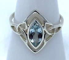 Light Blue Aquamarine Celtic Trinity Knot Ring Size 9 Sterling Silver .925