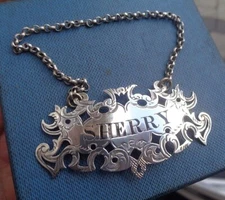 Victorian Sterling Silver Sherry Decanter / Wine Label h/m 1854 by Brown & Clark