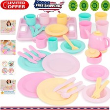 34-Piece Kids Tea Party Dish Set - Colorful Plates  Cups for Creative Play
