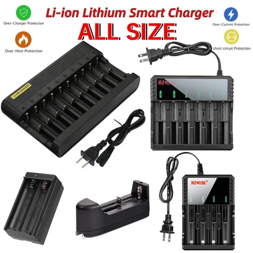 D/C 10/6/4/2/1 Slot Smart Battery Charger 4.2v for 3.7V Rechargeable Batteries