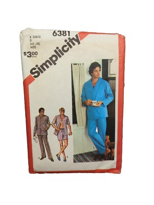 Pajamas Sleep Pants Short Shirt Mens 46 - 48 Simplicity 6381 Sewing Pattern Cut