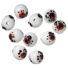 Bead, Ladybug, 10 Opaque White Lampwork Glass 10x11mm Rondelle Beads