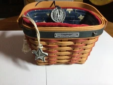 Longaberger 2001 Inaugural Basket Swing Handle 2 Tie On’s Eagle & Star