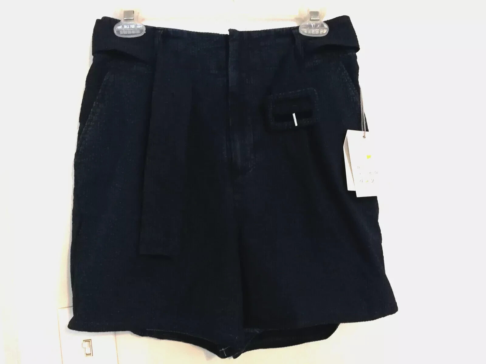 A New Day Womens Shorts S Navy Blue Khaki Chino Belted Stretch Casual Pockets