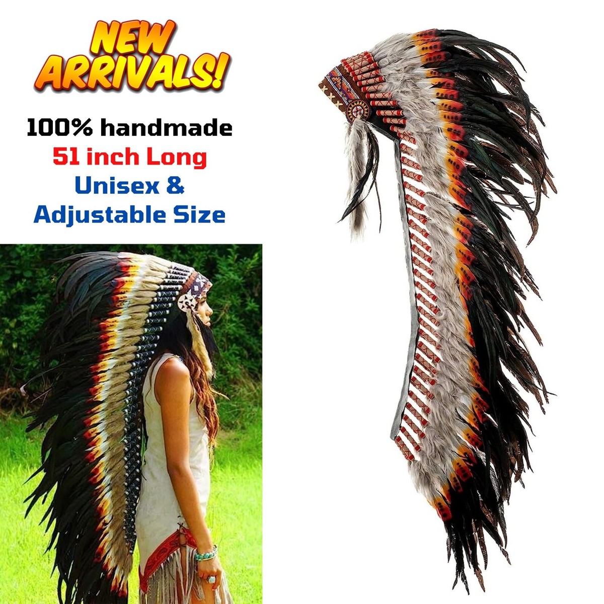 Indian With Headdress Boho Tribal Indian Headdress Canvas Wall Art 
