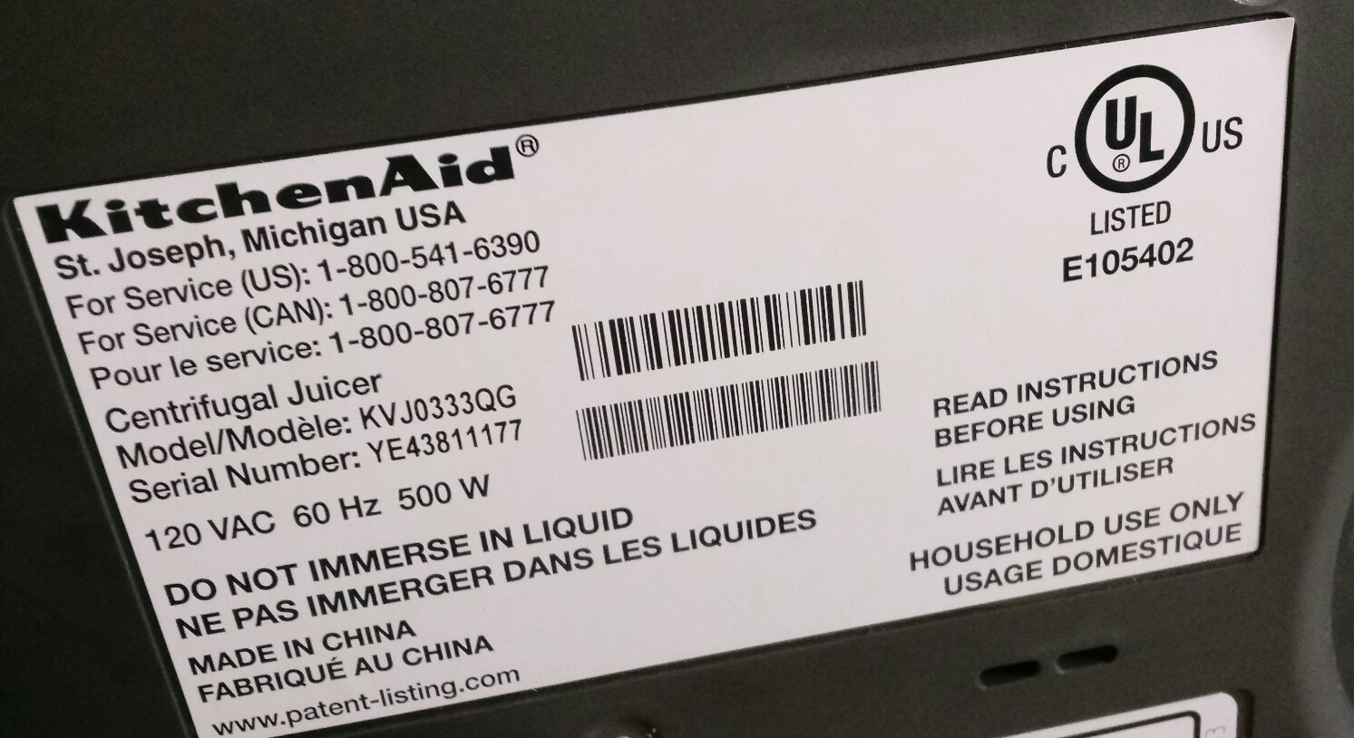 KitchenAid KVJ0333QG Easy Clean Juicer Liquid Graphite, Preowned