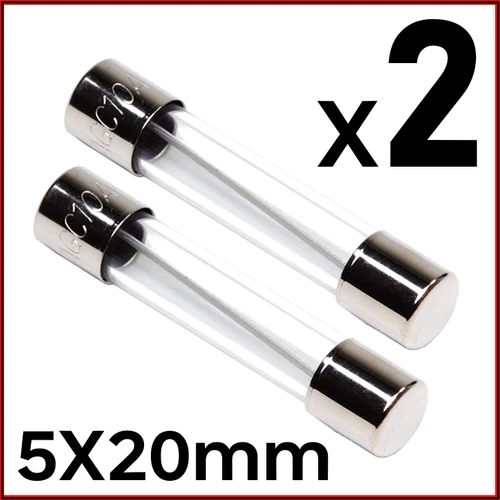 2x High Quality Glass D-Type Fuse 5x20mm up to 250V (including 120V/240V) - 0.5A