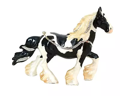 Gypsy Vanner Horse Hinged Trinket / Jewelry Box Pewter Bejeweled Kingspoint