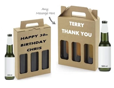 Mens Personalised Beer Carrier Holder Ale Cider Bottle Gift Box Bag Fathers Day