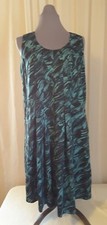 SIMPLY VERA Sleeveless Black Teal Casual Print Dress Pleat Detail Ladies Size 6