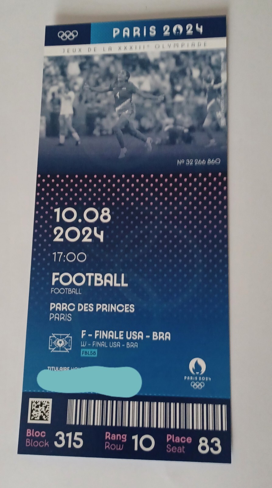 Paris Olympic Women's Soccer Gold Medal USA Commemorative Ticket FBL58