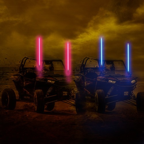 3FT-2PC LED Whip Lights Spiral RGB Light Antenna Whips ATV Remote APP Control - Picture 6 of 11