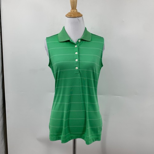 Nike Polo Shirt Womens S Small Green Striped Sleeveless Golf Tour Performance - Picture 2 of 13
