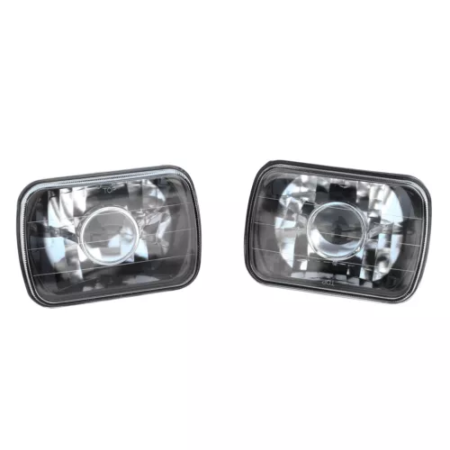 7" 7X6 Inch Square Glass Lens Diamond Cut Projector Headlights Pair H6054 H4 - Bild 2 von 11