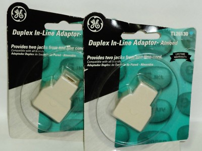 2 GE Duplex In Line Adapter Provides Two Jacks From One Line Cord Almond TL26130
