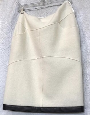 tom ford Skirt Ivory Wool Lamb Skin Black Trim Size 42 /8
