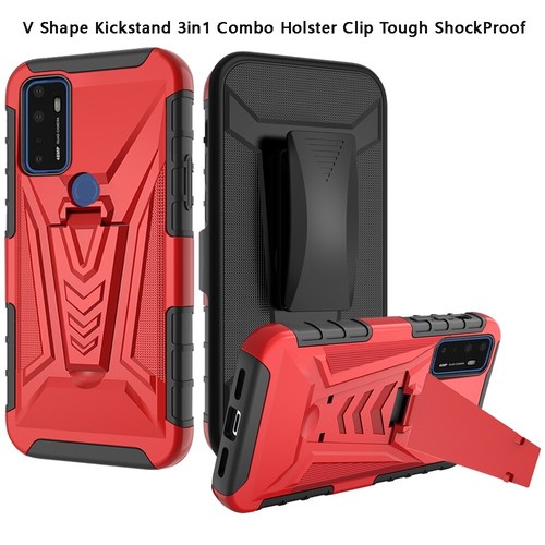 For Cricket Dream 5G Hybrid Combo Kickstand Holster Belt Clip Rugged Case+Screen - Picture 12 of 20