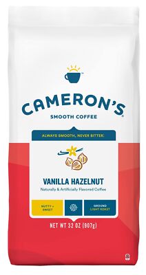 Cameron's 32 Ounce Ground Coffee Vanilla Hazelnut 100 Arabica Beans Smooth Fl...