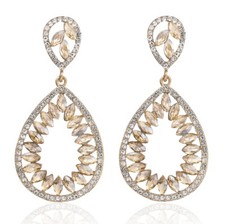 Open Teardrop Crystal Rhinestone Chandelier Dangle Earrings Earring Stud H4 Gold