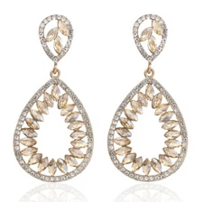 Open Teardrop Crystal Rhinestone Chandelier Dangle Earrings Earring Stud H4 Gold