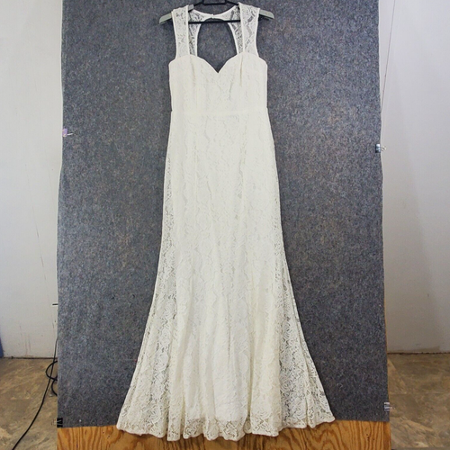 Lulus Dress Women Large White Stretch Lace Maxi Semi-Fitted Lined Prom Wedding