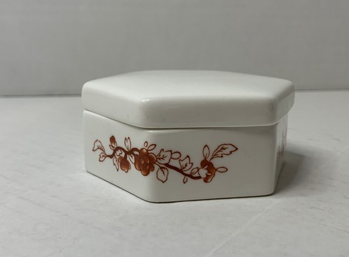 Scatola portagioie vintage Bone China Coalport albero indiano floreale corallo usata - Foto 5 di 9