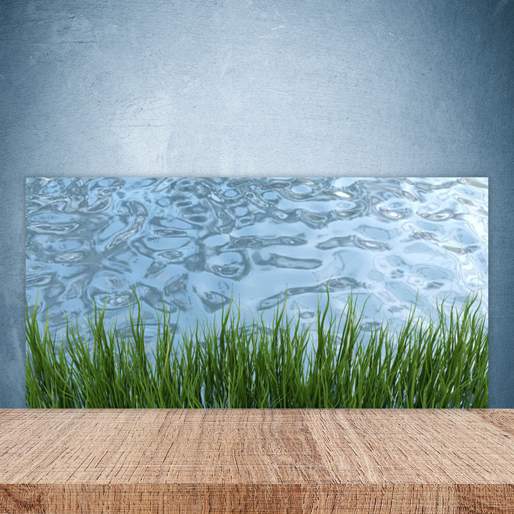 Crédence de cuisine en verre feuillage et eau pour ambiance zen