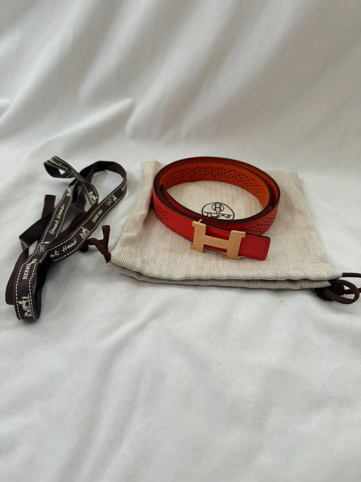 Auténtico Cinturón Hermes Constance Mujer Reversible Naranja/Rosa Jaipur 36cm Foto 4 de 4