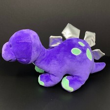 Kellytoy Purple Dinosaur Plush 16" Stuffed Animal Stegosaurus Green Spots Silver