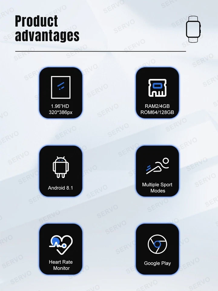 KOM8 SIM-Karte 4G Smartwatches 1,96" 4GB+128GB Dual-Kamera GPS Google Play - Image 4 of 4