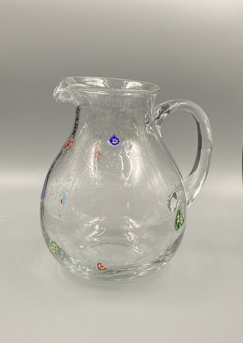 CRATE & BARREL Zazz MILLEFIORI GLASS PITCHER Murano Italy 96