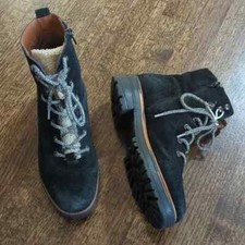 Marc Fisher Izzie Lugsole Black Suede Zip and Lace up Combat Boot sz 7.5M