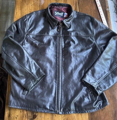 MENS VINTAGE LEATHER SCHOTT JACKET SIZE XXL DARK BROWN LEATHER RED GUTS