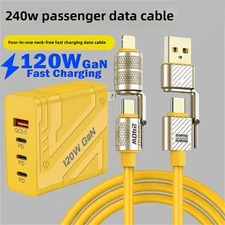 4-Port 120W GaN Super Wall Charger, 4-in1 Fast Charge Cable For All Cell Phone