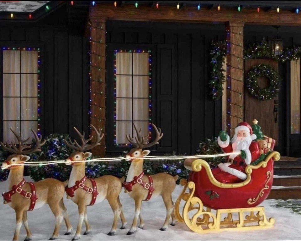 Home Depot 9 ft Giant-Sized LED Santa's Sleigh with Reindeer Holiday NEW IN-HAND - Image 3 of 4