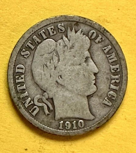 1910-S Barber Dime. 90% Silver.  G-VG Condition. Charity Auction/Animal Rescue.
