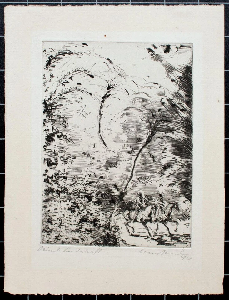 Hans Meid Orientalische Landschaft Reiter Impressionismus sign Radierung 1913 - Bild 2 von 2