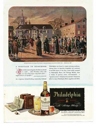 1946 Philadelphia Whisky First American Law School Colonial art Simon Greco Ad