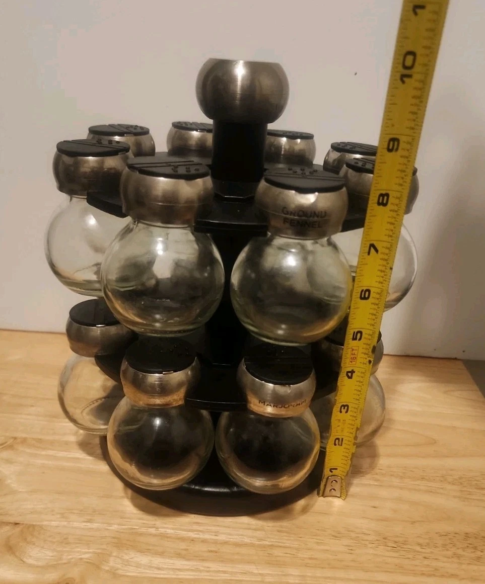 Spice Jar Organizer For 16 Jars Two Tier Dual Turn Tables Black And Chrome Vtg.