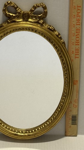 Miroir ovale doré doré italien vintage 16x11,5 ruban noeud top - Photo 5/17