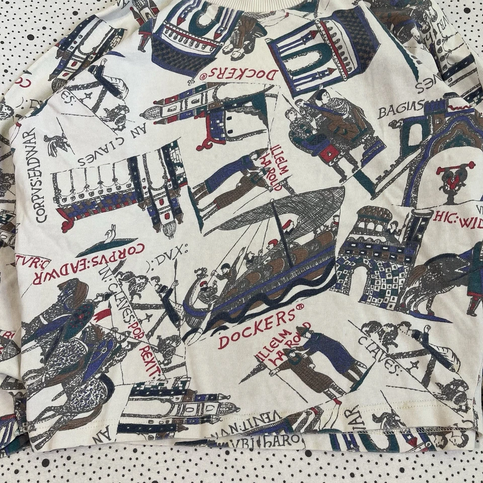 Vintage 1990's Dockers Levi's AOP Crewneck Sweatshirt Size S Boats City Coastal - Image 2 of 4