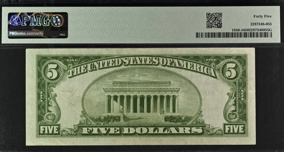 FR-1850J 1929 Series $5 Kansas City Federal Reserve Bank Note PMG-45 - Image 2 of 2
