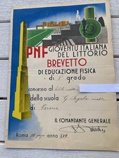 DIPLOMA Fascismo PNF GIOVENTU ITALIANA DEL LITTORIO 1939